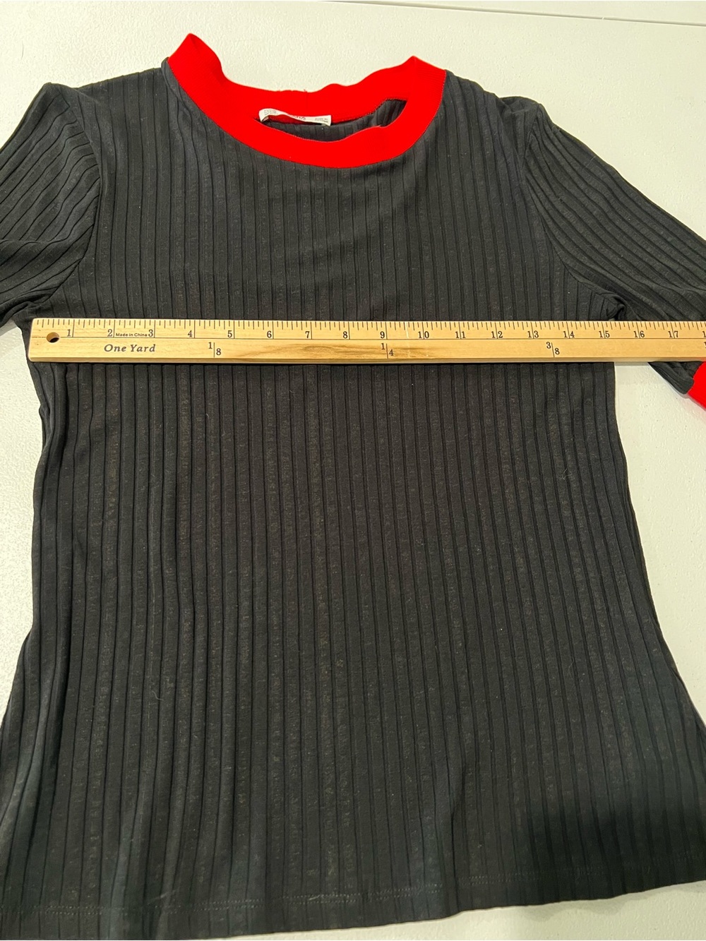 Zara Black Ribbed Short-Sleeve Top with Red Trim M - Picture 5 of 9